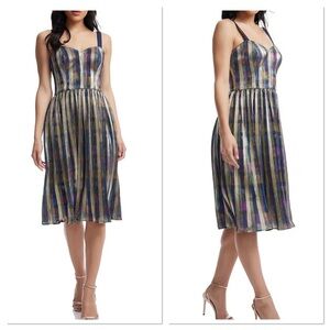 DRESS THE POPULATION Poppie Metallic Fit & Flare Midi Dress NWOT Size XS